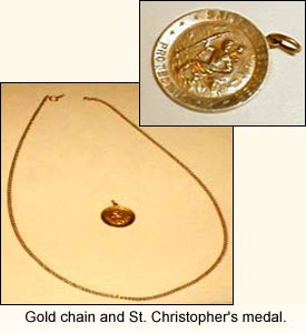 Gold chain and St. Christopher's medal.